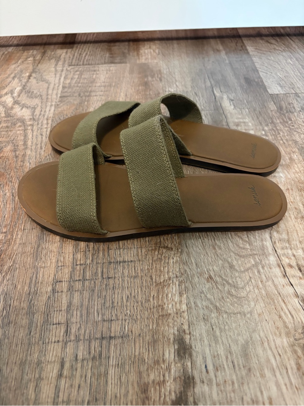 Sanuk Olive Canvas Double-Strap Slide Sandals